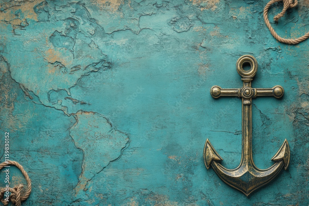Poster Nautical map with anchor and ropes providing a vintage maritime theme for creative projects. Generative AI