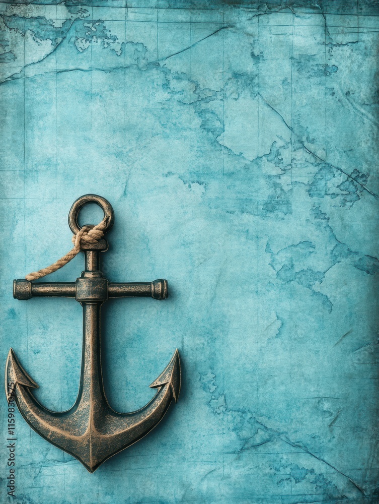 Aufkleber Nautical anchor resting on a vintage map with ample space for personalized text or messaging. Generative AI
