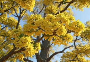 The Catalpa bignoides Aurea Golden Indian Bean tree with yellow flowers in bloom , blossoms, catalpa