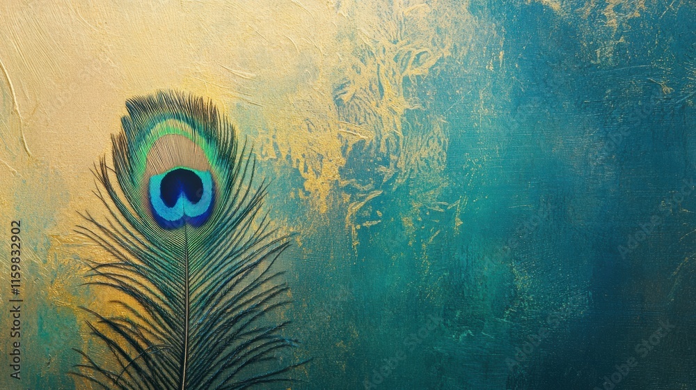 Aufkleber close up view of a vibrant peacock feather with intricate textures and unique colors offering ample 