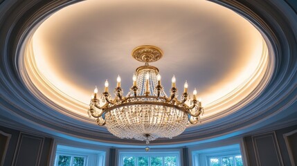 Obraz premium Elegant Crystal Chandelier Hanging from Decorative Ceiling Design