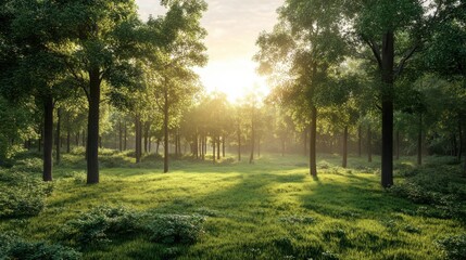 Naklejka premium Serene Forest with Warm Light and Detailed Textures