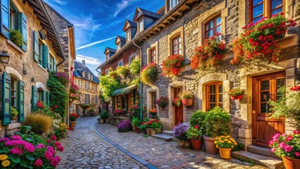 Fototapeta premium Captivating Windows in Old City Center: Architectural Charm, Historic Facades, and Vibrant City Life for Stunning Landscape Photography