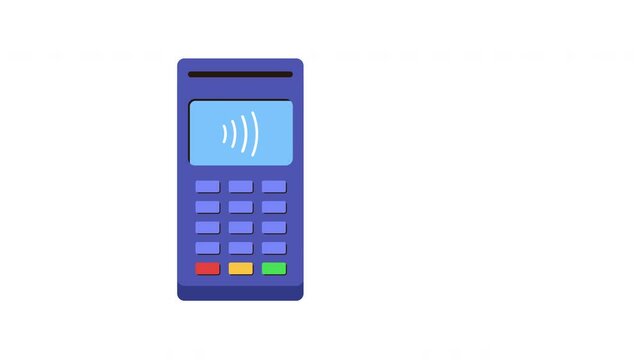 Online payment terminal concept. Hand holding card and paying with POS terminal. Successful transaction by credit card. Alpha channel. 4K video.