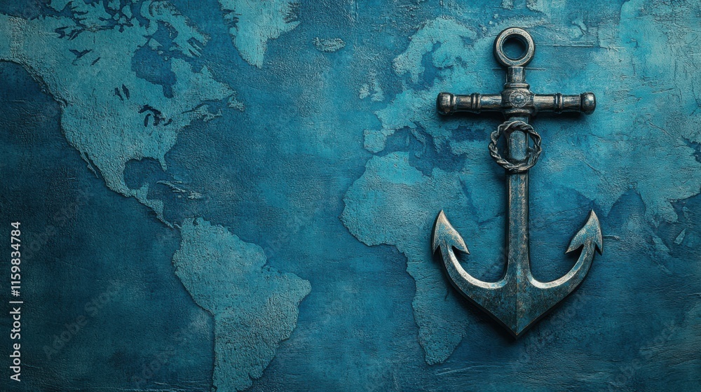 Leinwandbilder Nautical anchor resting on a vintage nautical map with ample space for text inclusion and design elements. Generative AI