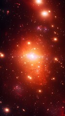 Naklejka premium Red-Orange Galaxy Cluster and Interstellar Dust