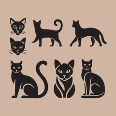 Black cat icons set silhouette vector vector set of black cat silhouettes Set of cat silhouette vector art featuring multiple poses