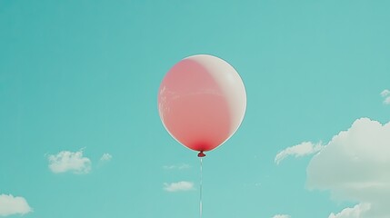 Obraz premium Bright Pink Balloon Floating Against a Clear Blue Sky with Clouds