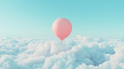 Fototapeta premium Pink Balloon Floating Above Soft White Clouds in Blue Sky