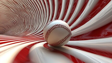 Baseball in red and white swirling tunnel.