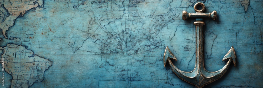 Aufkleber nautical map with anchor offers a perfect space for text on a mariners background filled with travel