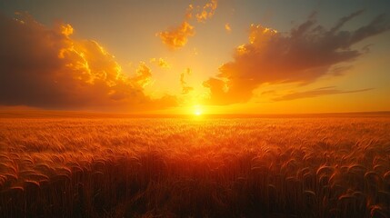 Obraz premium Golden Wheat Field Sunset Dramatic Sky