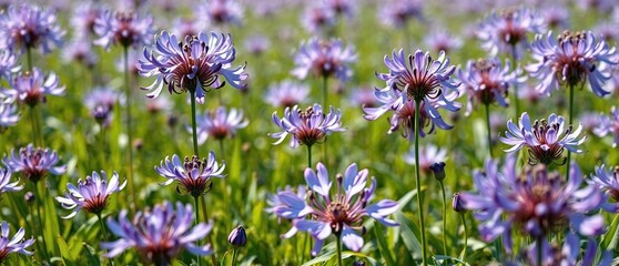Obraz premium Wild agapanthus flowers in a field with purple petals, purple flowers, wildflowers
