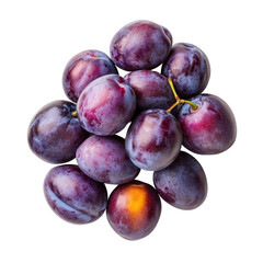 Glossy Purple Plums Grouping on White Background