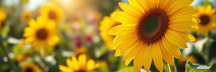 Fototapeta premium Vibrant close up of a giant sunflower in full bloom, beauty, vibrant