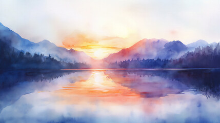 Obraz premium dawn over a tranquil lake