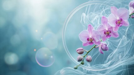 Pink orchid branch with smoke effect, bokeh background.