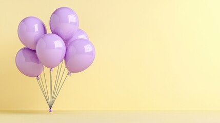 Pastel purple balloons bunch on yellow background. (1)