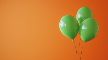 Three green balloons against an orange background.