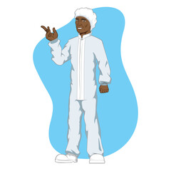 Male Afro descendant mascot, safety equipment against contamination. Ideal for educational and informative medical materials