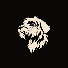 Monochrome sketch of a shaggy dog on black background