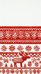 A festive red and white pattern featuring a moose and winter motifs.