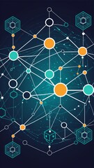 Connected network of nodes and lines in digital abstract concept art