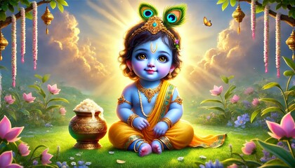 Cute Little Baby Krishna - Gopal - Generative AI	
