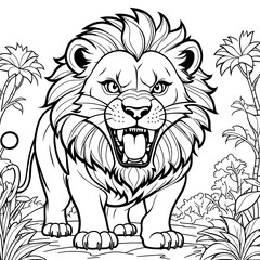 Obraz premium Graceful Lion Coloring Book Page in Elegant Vector Illustration