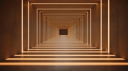 A modern architectural corridor illuminated with linear lighting.