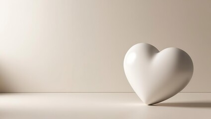 Valentine's Day 2026, laconic love card, banner with space for text, white volumetric 3D heart on a light background