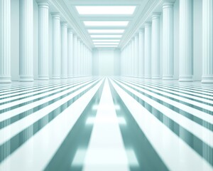 Obraz premium A serene corridor with columns and reflective flooring in a minimalist style.