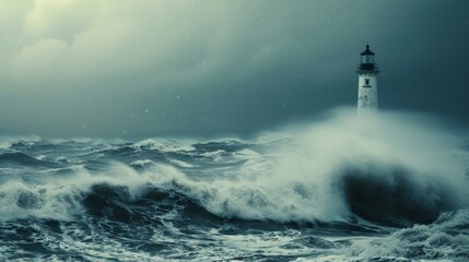 Lighthouse standing tall against a stormy ocean backdrop