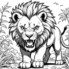Graceful Lion Coloring Book Page in Elegant Vector Illustration