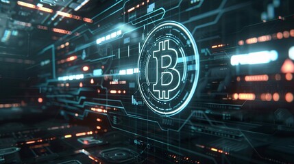 Futuristic Bitcoin Cryptocurrency and Blockchain Technology Digital Finance Concept  Abstract digital currency blockchain network and financial technology visualization