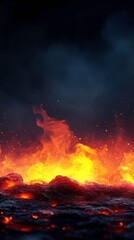 Fototapeta premium A vivid depiction of molten lava against a dark, smoky background.