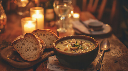  clam chowder and hearty bread