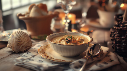  clam chowder in nautical setting