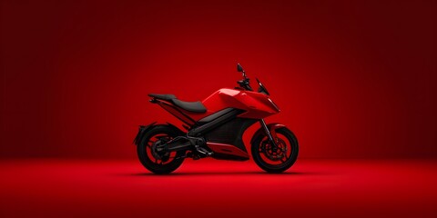 A powerful and sleek red motorcycle rushing through the urban landscape,showcasing its dynamic design,speed,and technology-driven performance.