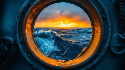 Ocean Sunset Viewed Through a Ships Porthole