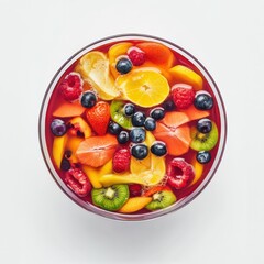 Colorful fruit punch in a large bowl. Featuring an assortment of fresh fruits