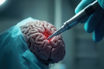 Neurosurgeon takes a biopsy of diseased tissue in the brain for definitive diagnosis by entering through a small hole without opening a patient's skull with a neuronavigation device