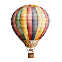 Naklejka premium Vintage watercolor hot air balloon with a classic striped design, in warm, faded tones, isolated in PNG transparent background