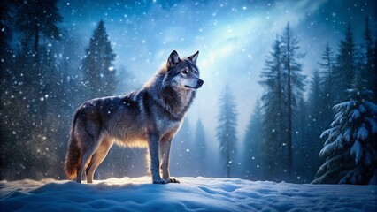 Gray Wolf in Snowy Forest - Low Light Photography