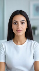 Fototapeta premium Young Female Nutritionist in Consultation Room with Calm Expression and Professional Appearance for Healthcare and Lifestyle Promotions