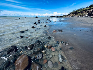 Black volcanic sands, Taranaki Beach, Taranaki, North Island, New Zealand