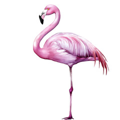 Obraz premium Graceful flamingo in pink watercolor strokes, standing elegantly, isolated in PNG transparent background