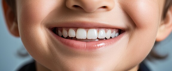 Fototapeta premium Close-up of a child's bright smile with healthy teeth and joyful expression