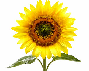 Obraz premium Vibrant single sunflower isolated on white background; perfect for summer, nature, and happiness themes.