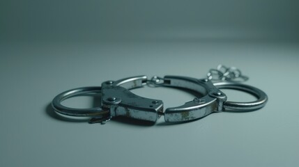 Fototapeta premium Metal handcuffs on a light gray surface.